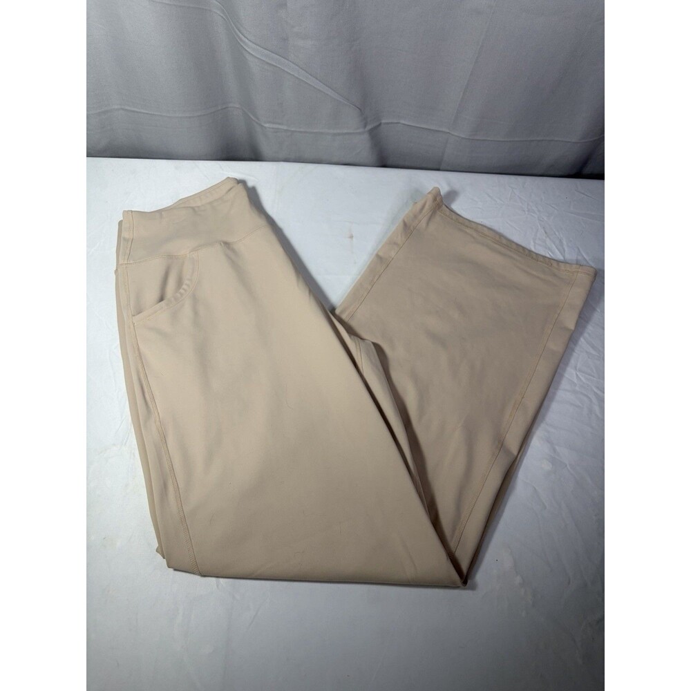 Promover Wide Leg Yoga Pants Women Large Inseam High Waist Pockets Off White